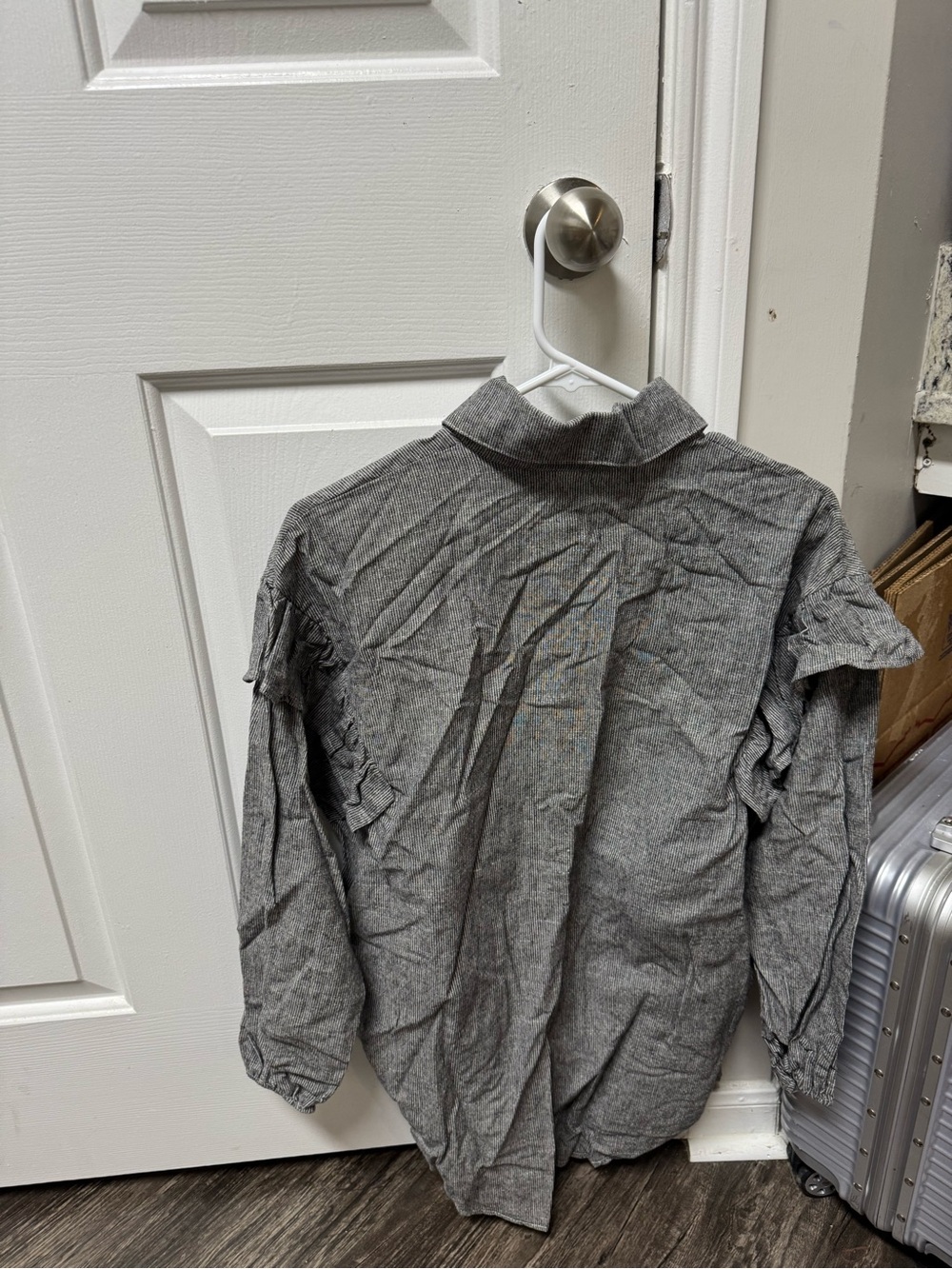 Gray Ruffle Sleeve Button Front Blouse - Picture 3 of 3